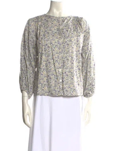 Pre-owned Emerson Fry Floral Print Bateau Neckline Blouse In Purple
