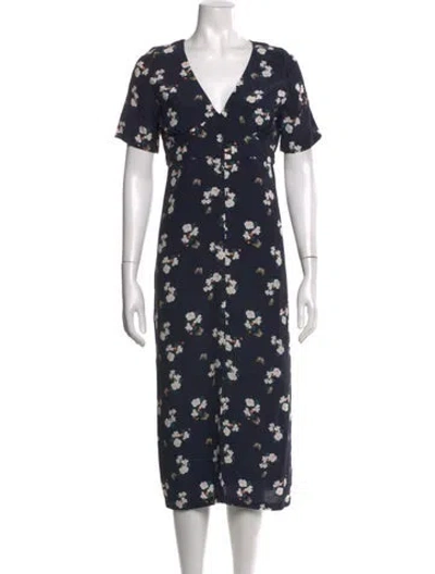 Pre-owned Emerson Fry Floral Print Midi Length Dress In Blue