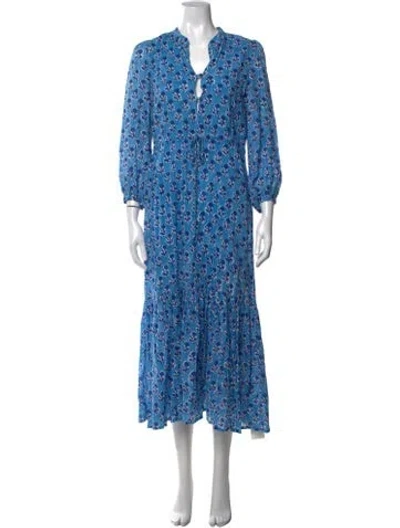 Pre-owned Emerson Fry Floral Print Midi Length Dress In Blue