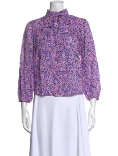 Pre-owned Emerson Fry Floral Print Tie Neck Blouse In Purple