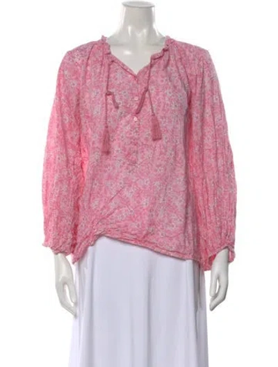 Pre-owned Emerson Fry Floral Print V-neck Blouse In Pink