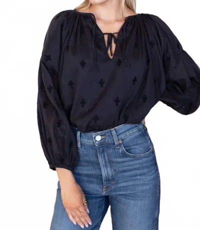 Emerson Fry Folk Embroidered Top In Navy In Blue