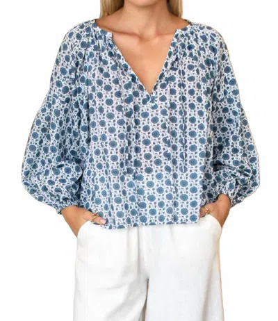 Emerson Fry Folk V-neck Top In Heritage Blue Flowers Organic In Multi