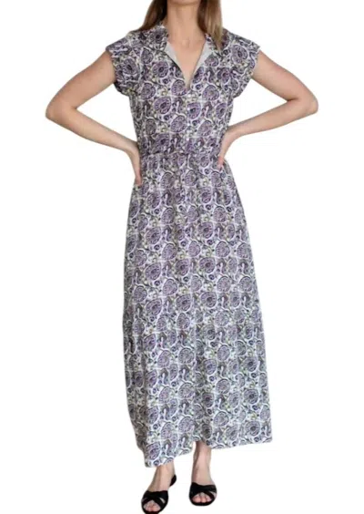 Emerson Fry Frances 3 Frill Dress In Aubergine Vines Satin In Multi