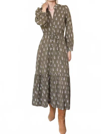 Emerson Fry Frances 3 Midi Dress In Marguerite 2 Gothic Olive Organic In Green