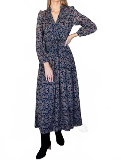 Emerson Fry Frances Basque Dress In Artisan Flower Vines In Blue