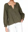 Emerson Fry Frances Button Front Blouse In Stripe Swiss Dot Moss Organic In Multi