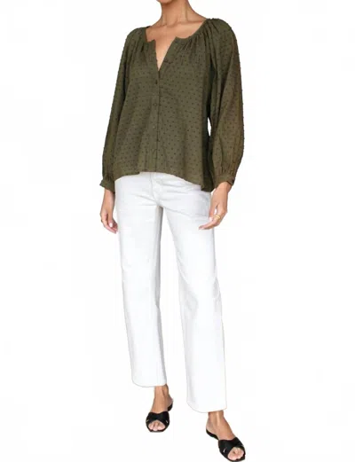 Emerson Fry Francis Stripe Swiss Dot Blouse In Moss In Pink