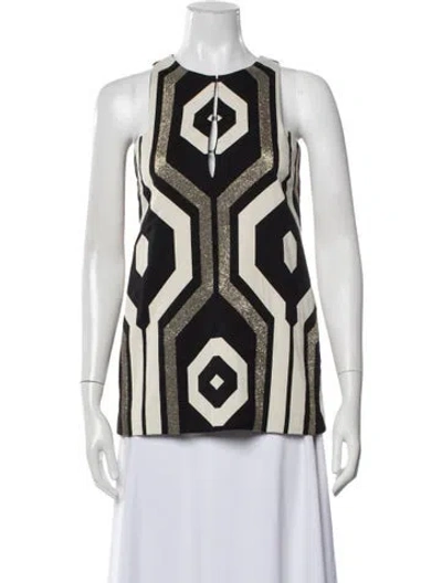 Pre-owned Emerson Fry Graphic Print Plunge Neckline Top In Neutrals