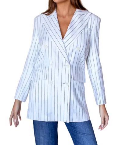 Emerson Fry Julius Blazer In Ivory Charcoal Stripe In Blue