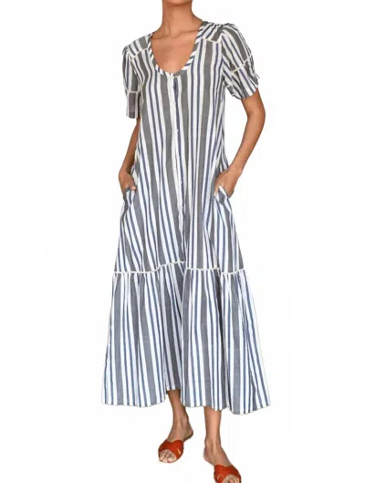 Emerson Fry Lantern Midi Dress In Handloom Stripes In Pattern