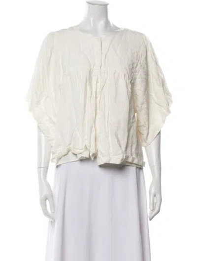 Pre-owned Emerson Fry Linen Crew Neck Blouse In White