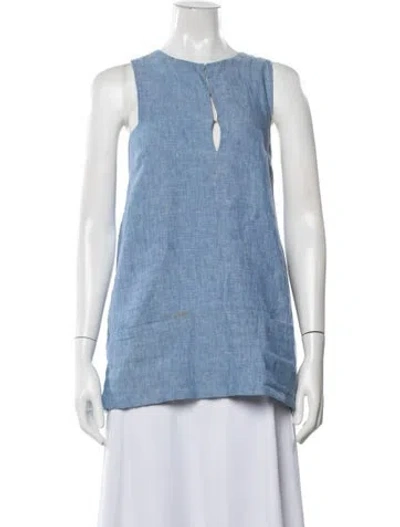 Pre-owned Emerson Fry Linen Crew Neck Top In Blue