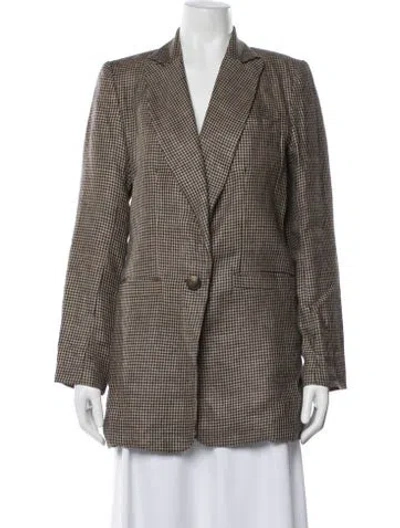 Pre-owned Emerson Fry Linen Houndstooth Print Blazer In Neutral