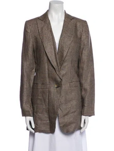 Pre-owned Emerson Fry Linen Houndstooth Print Coat In Neutral