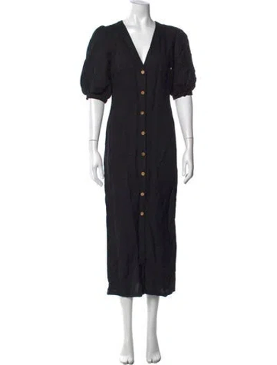 Pre-owned Emerson Fry Linen Long Dress In Black