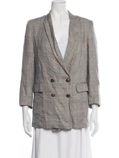 Pre-owned Emerson Fry Linen Plaid Print Blazer In Black