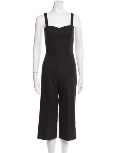 Pre-owned Emerson Fry Linen Square Neckline Jumpsuit In Black
