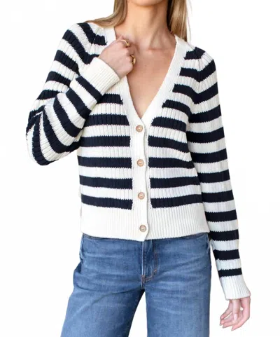 Emerson Fry Low V-neck Cardigan In Navy Stripe In Blue
