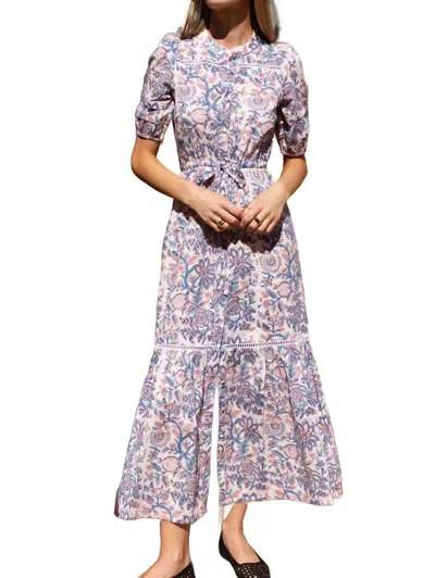 Emerson Fry Lucy Short Sleeve Dress In Maria's Garden Organic In Purple