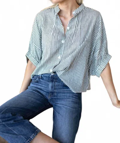 Emerson Fry Mandarin Collar One Size Top In Moss Stripe Organic In Multi