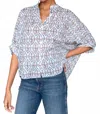 Emerson Fry Mandarin Collar Top In Blue Portrait Floral In Multi