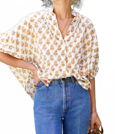 Emerson Fry Mandarin Collar Top In Little Marigolds Organic In Multi