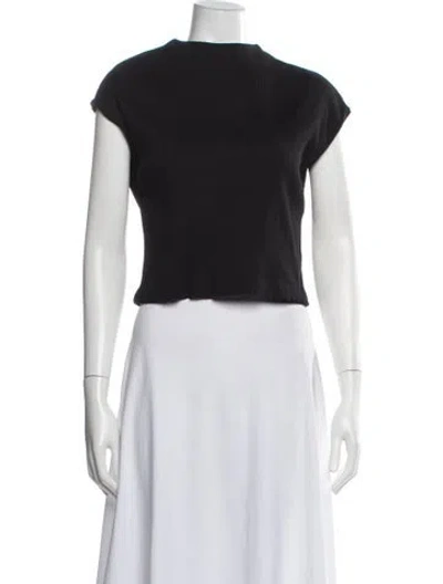 Pre-owned Emerson Fry Mock Neck Short Sleeve Crop Top In Black