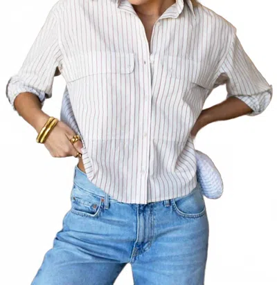 Emerson Fry Oversized Pocket Shirt In Rust Stripe In White