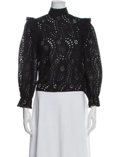 Pre-owned Emerson Fry Patterned Mock Neck Top In Black