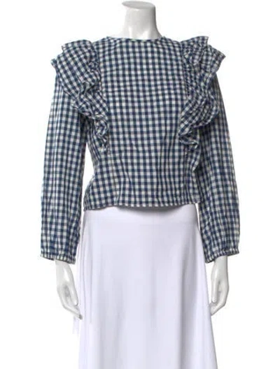 Pre-owned Emerson Fry Plaid Print Bateau Neckline Crop Top In White