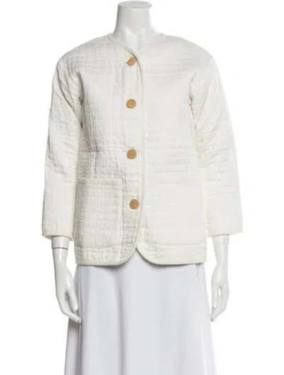 Pre-owned Emerson Fry Plaid Print Evening Jacket In White