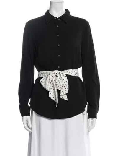 Pre-owned Emerson Fry Polka Dot Print Long Sleeve Button-up Top In Black