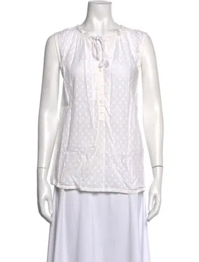 Pre-owned Emerson Fry Polka Dot Print Tie Neck Top In White