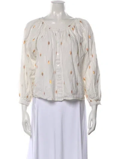 Pre-owned Emerson Fry Printed Crew Neck Blouse In White