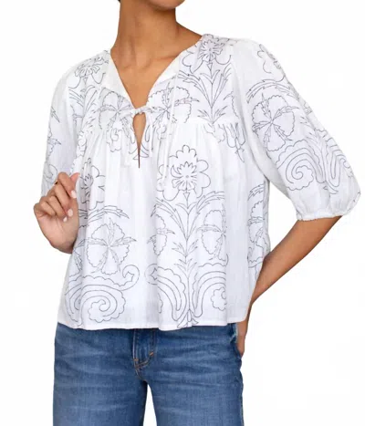 Emerson Fry Puff Isla Top In Maeve Outline Indigo In White