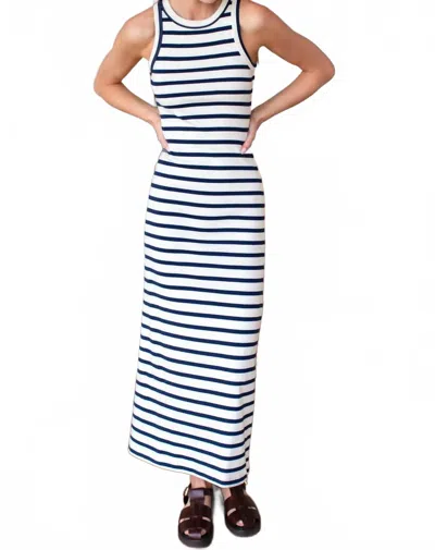 Emerson Fry Racerback Tank Maxi Dress In Navy Stripe Rib In White