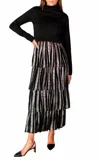 Emerson Fry Ruffle Midi Skirt In Black + Silver In Multi