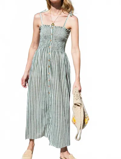 Emerson Fry Santiago Midi Sundress In Moss Stripe Organic In Green
