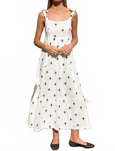 Emerson Fry Sara Tier Midi Dress In Embroidered Clover In White