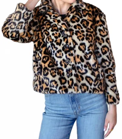 Emerson Fry Short 60s Faux Fur Coat In Leopard Fur In Brown