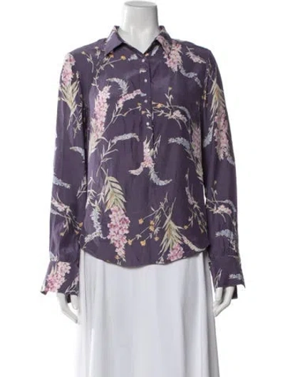 Pre-owned Emerson Fry Silk Floral Print Button-up Top In Purple