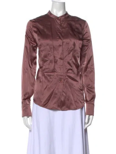Pre-owned Emerson Fry Silk Long Sleeve Button-up Top In Purple