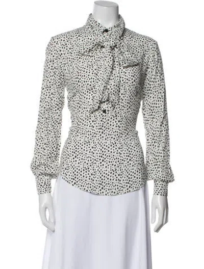 Pre-owned Emerson Fry Silk Polka Dot Print Blouse In White