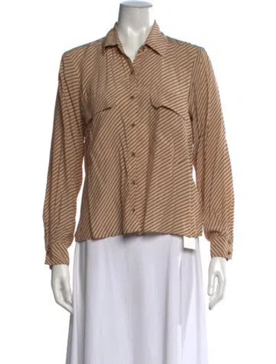 Pre-owned Emerson Fry Striped Long Sleeve Button-up Top In Neutrals
