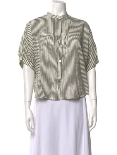 Pre-owned Emerson Fry Striped Short Sleeve Blouse In Green