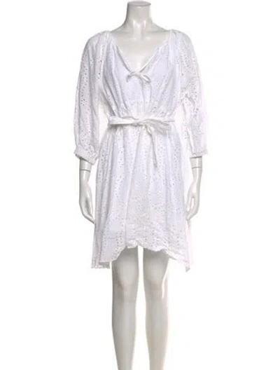 Pre-owned Emerson Fry Tie Neck Mini Dress In White
