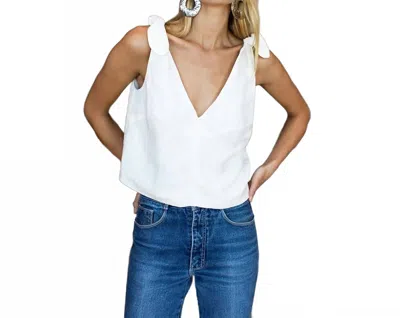 Emerson Fry Tie Shoulder Mod Linen Top In Ivory In White