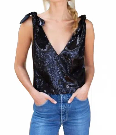 Emerson Fry Tie Shoulder Mod Top In Black In Blue