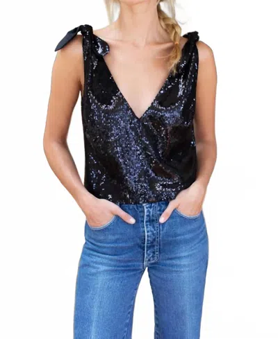 Emerson Fry Tie Shoulder Mod Top In Black Sequin